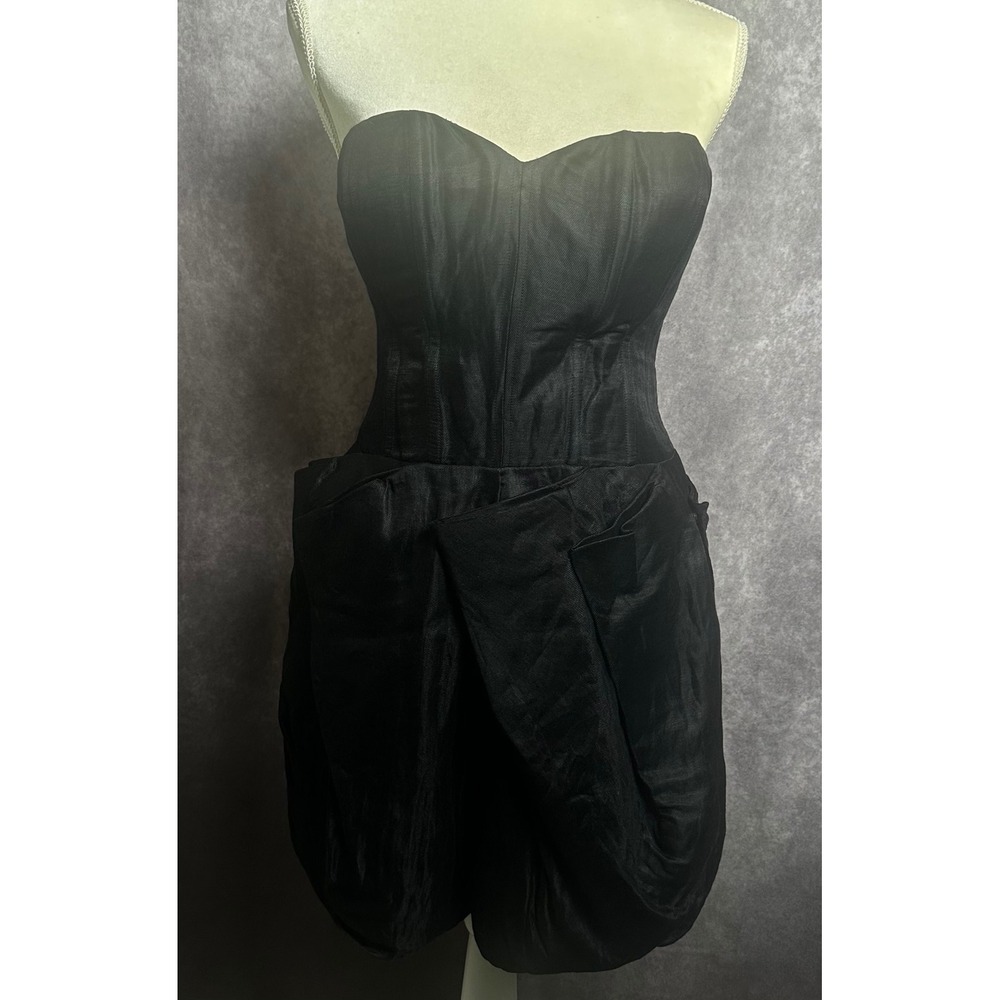 Y2K Bebe Strapless Corset Bubble Mini Dress Black Lace Up Back Goth Vamp M